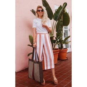 Nwt Madewell Huston Pull-On Crop Pants In Evelyn Stripe Linen Viscose Blend